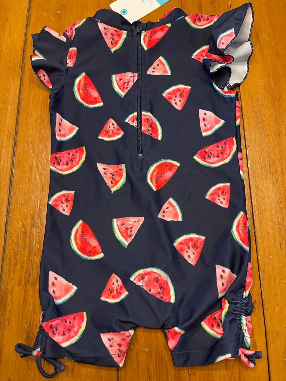 Snapper Rock Navy Blue Kids' Swimsuit with Watermelon Print